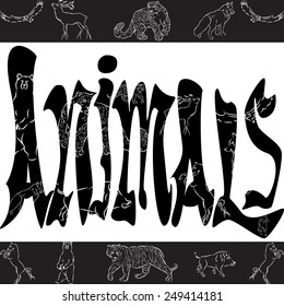 Inscription with silhouettes of the wild animals