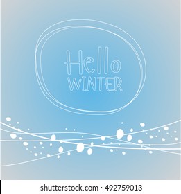 The inscription, slogan "Hello Winter" on a blue background with graphic elements