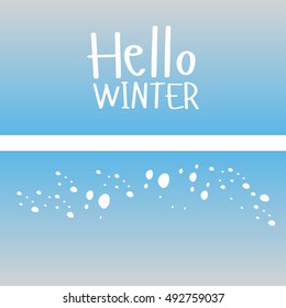 The inscription, slogan "Hello Winter" on a blue background with graphic elements