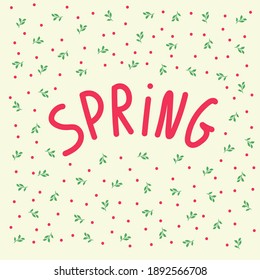 The inscription Spring in a circle of Foliage and Dots. Beautiful peas in texture with Tree Branches. Spring poster for booklet design. Vector illustration