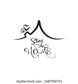 The inscription "stay home" under house roof. white background. vector