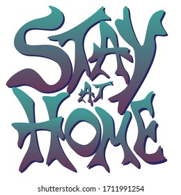 
Inscription stay at home.Inscription isolated on white background. Lettering in blue and violet tones. Lettering for your article and design