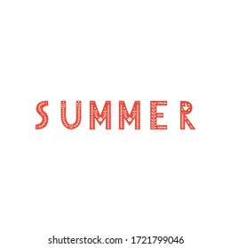 The inscription "Summer" is hand-drawn in large bold letters with floral patterns and Scandinavian ornaments in the folk style.