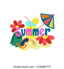 Inscription summer. lettering. Rest on the beach and the sea. Vector illustration.