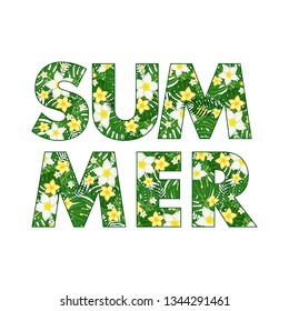 The inscription summer in a pattern of leaves inside. Vector illustration