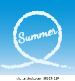 Inscription "Summer" stylized under clouds. Vector Illustration.