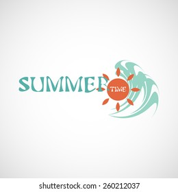 Inscription. Summer time. Background, logo. Sun and waves
