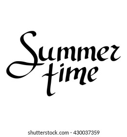 Inscription summer time on a white background. Black inscription. Vector illustration. Isolated on with background.