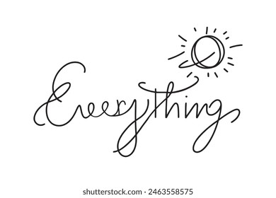 The inscription Sunshine .One line vector calligraphy text. The word is everything.