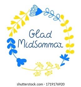 The inscription is in Swedish. happy holiday. A wreath with an Inscription and simple flowers. Vector illustration