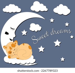 inscription of sweet dreams and a sleeping kitten 