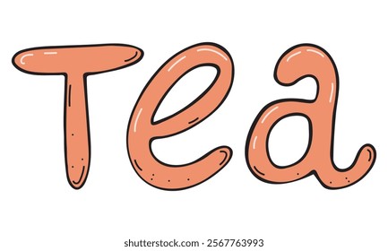 inscription tea, orange letters, vector color doodle element, cute design element