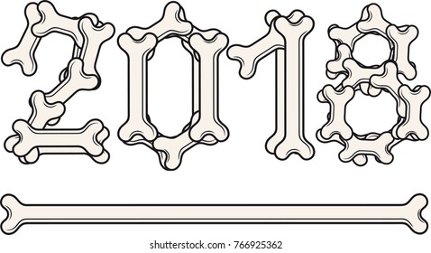 The inscription is two thousand and eighteen written in the form of sugar bones for a dog
