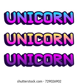 The inscription "Unicorn" on a white background. It can be used for sticker, patch, phone case, poster, t-shirt, mug etc.