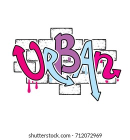The inscription "Urban" is made in the form of graffiti. Vector illustration. Street culture.