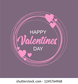 The inscription Valentine's Day. Abstract circles. Vector illustration for a romantic design of nostalgia weddings. Can be used for cards, invitations, envelopes. Red heart on white.