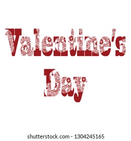The inscription Valentine's Day is made with elements of folk ornament isolated on a white background. Vector illustration