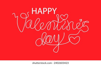 Inscription Valentine's Day, white font with hearts on red background. Vector hand lettering for design of cards, banners, invitations