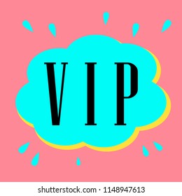 Inscription vip. Black icon in a bubble on a pink background. Vector