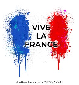 Inscription Vive la France on background of national flag of France. Vector bright isolated illustration.