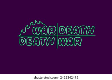 Inscription war death flame effect. Neon sign, vector image, logo.