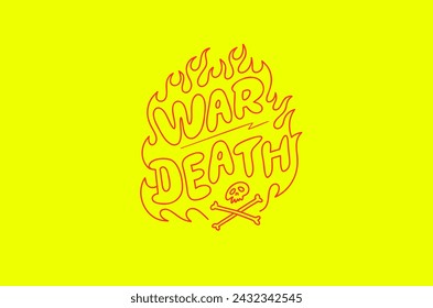 Inschrift Krieg Tod Flammeneffekt. Neon-Zeichen, Vektorgrafik, Logo.