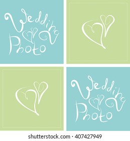inscription wedding photo, vector, hearts and the inscription on the mint and pistachio background