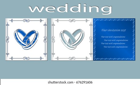 Inscription - wedding. Ring, vector, illustration, laser cut. Ring, Card.