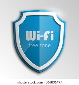 The inscription "Wi-Fi, free zone" in the Protection shield concept