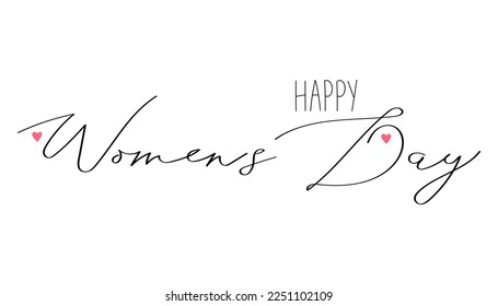 The inscription Women's Day with a decor of hearts. A hand-drawn vector phrase highlighted on a white background. Template for a poster, postcard, banner.
