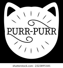 La inscripción de la palabra purr-purr. Icono de cabeza de gato. Ilustración vectorial.