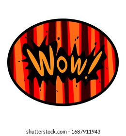 ¡Guau! Texto cómico, vector, dibujo animado. Ilustración de plantilla para fondo, portada, icono.