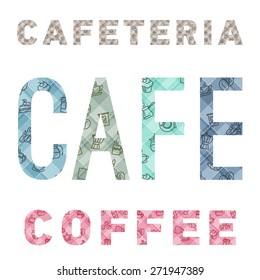 The inscriptions for cafe menu and prints with color patterns