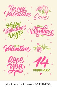 inscriptions dedicated to Valentine's day, calligraphy, handwritten text, greeting cards, birds and flowers