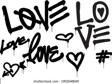 inscriptions and icons about love in graffiti style