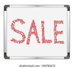 Inscriptions sale on flip chart background. Vector illustration. Free hand drawn.