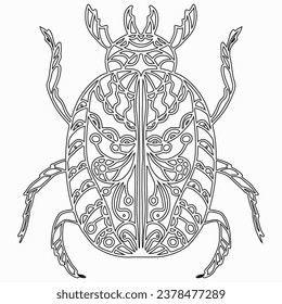 Insect 1, beetle isolated on white background. Colouring page-280.