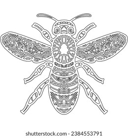 Insect 11, hand drawn, bee isolated on white background. Colouring page-290.