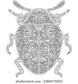 Insect 12, hand drawn, beetle isolated on white background. Colouring page-291.