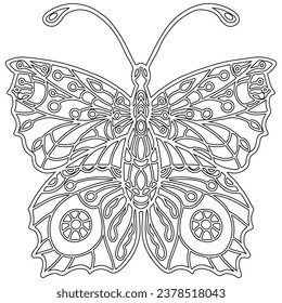 Insect 2, butterfly isolated on white background. Colouring page-281.