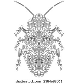 Insect 20, hand drawn, cockroach isolated on white background. Colouring page-299.