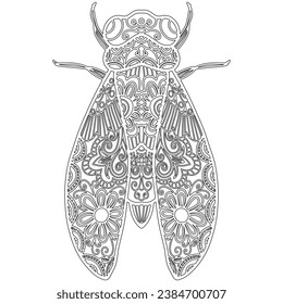 Insect 21, hand drawn, fly isolated on white background. Colouring page-300.