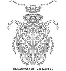 Insect 22, hand drawn, beetle isolated on white background. Coloring page-307.