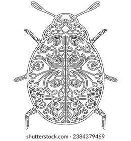 Insect 3, hand drawn, beetle isolated on white background. Colouring page-282.