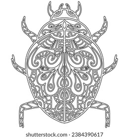 Insect 4, hand drawn, beetle isolated on white background. Colouring page-283.