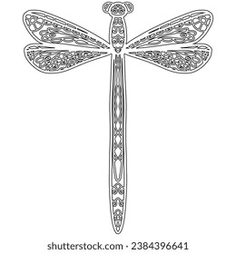 Insect 5, hand drawn, dragonfly isolated on white background. Colouring page-284.