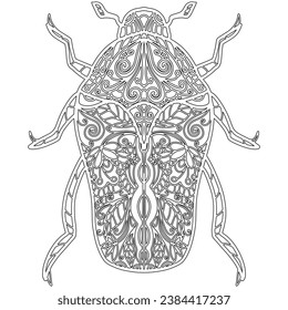 Insect 9, hand drawn, beetle isolated on white background. Colouring page-288.