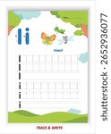 I for Insect Alphabet Tracing and Writing Practice for Kids Printable EPS Vector File with Insect Themed Letter I Activities Preschool Handwriting Worksheets and Kindergarten Fine Motor Skills Develop