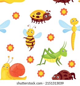 Insect background. Pretty simple cute insect seamless. Vector elegant flat texture with fun bugs