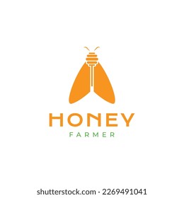 insect bee flying wings honey mixer modern logo design vector icon illustration